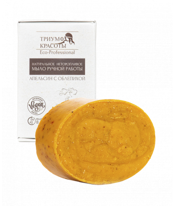 Триумф Красоты Мыло натуральное неторопливое ручной работы АПЕЛЬСИН С ОБЛЕПИХОЙ